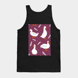 White Pekin Ducks with feathers and dots repeat pattern Tank Top